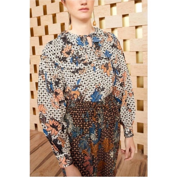 Ulla‎ Johnson Silk Floral Long Sleeve Aria Blouse Jasmine Print Size 2 NEW NWT